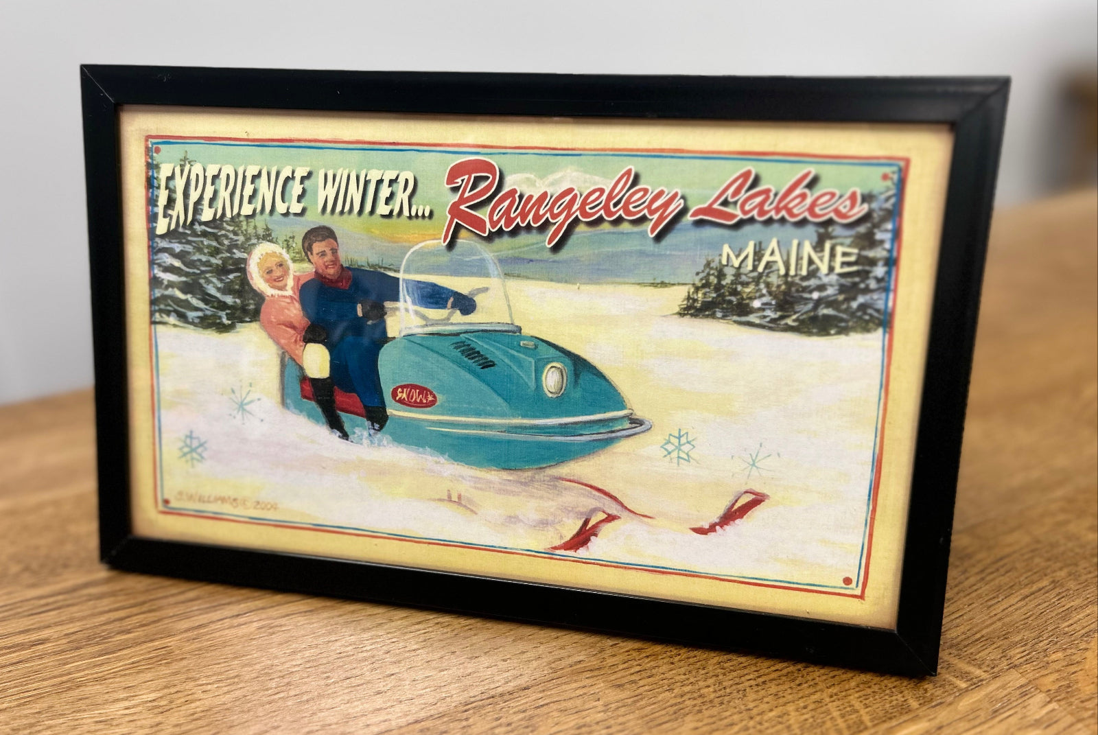 Gallery Concepts Framed Print of Snowmobiling Rangeley Lakes Maine 6x10 side view