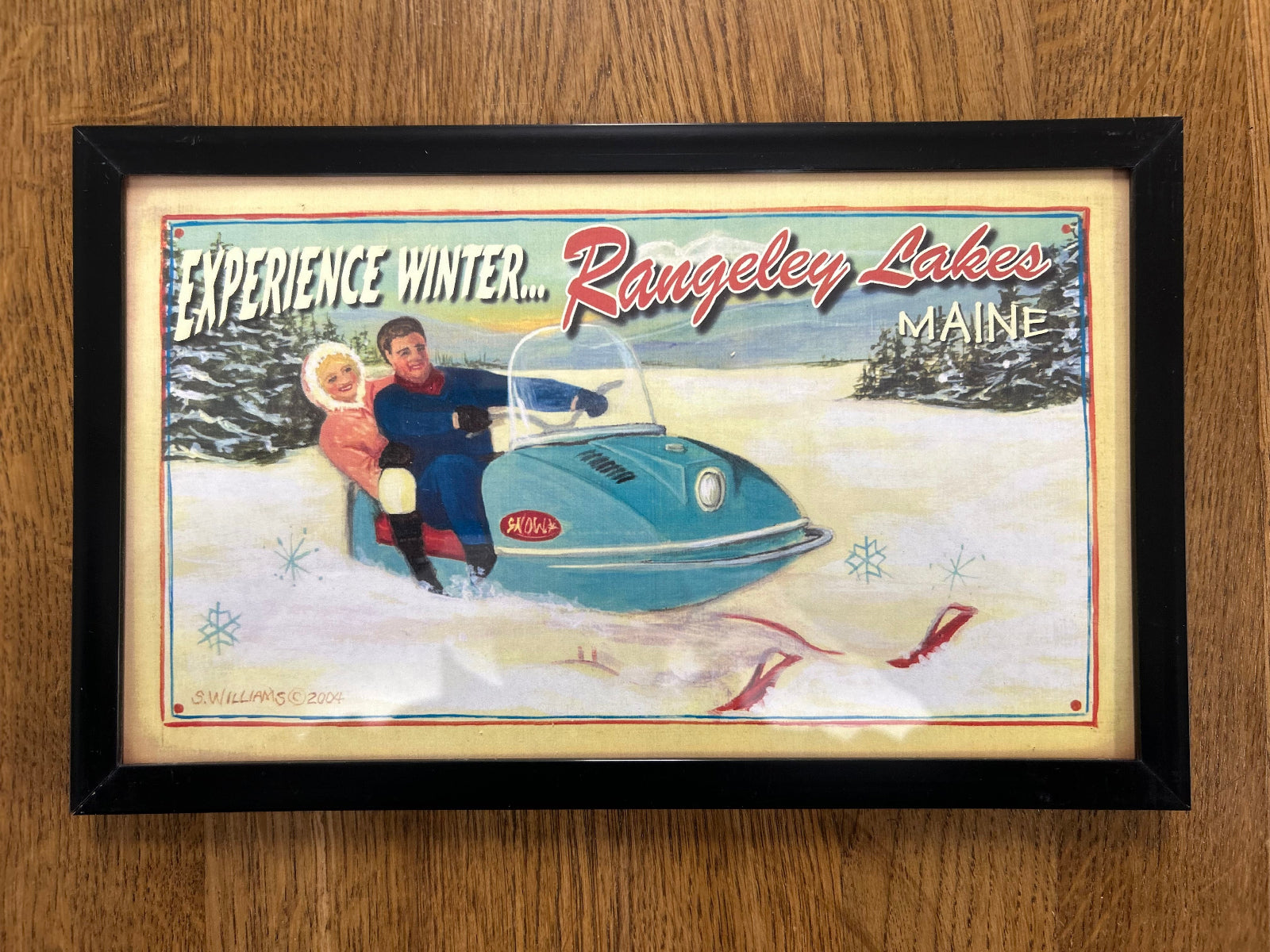 Rangeley Lakes Snowmobile Club vintage framed print of original painting 6x10