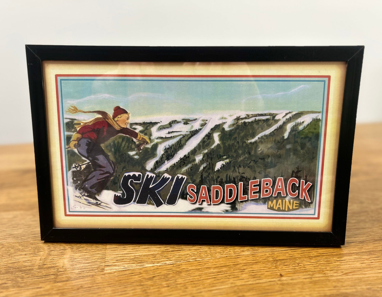 Saddleback Maine Skier and Ski Trails Framed Print Souvenir for Ski House or Lodge made in Maine.