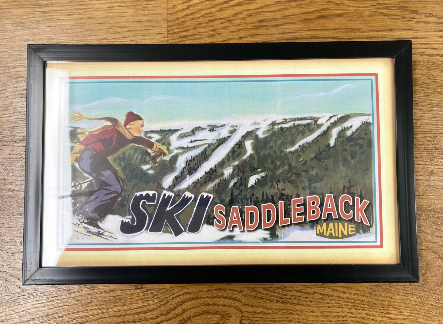 Saddleback Mountain ski painting print framed 6" x 10" made in Maine