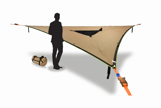 Tentsile Safari Trillium Hammock shown with camper and storage bag.