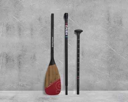 Evolution Bamboo Carbon Paddle 3 piece shown in Bright Coral color.