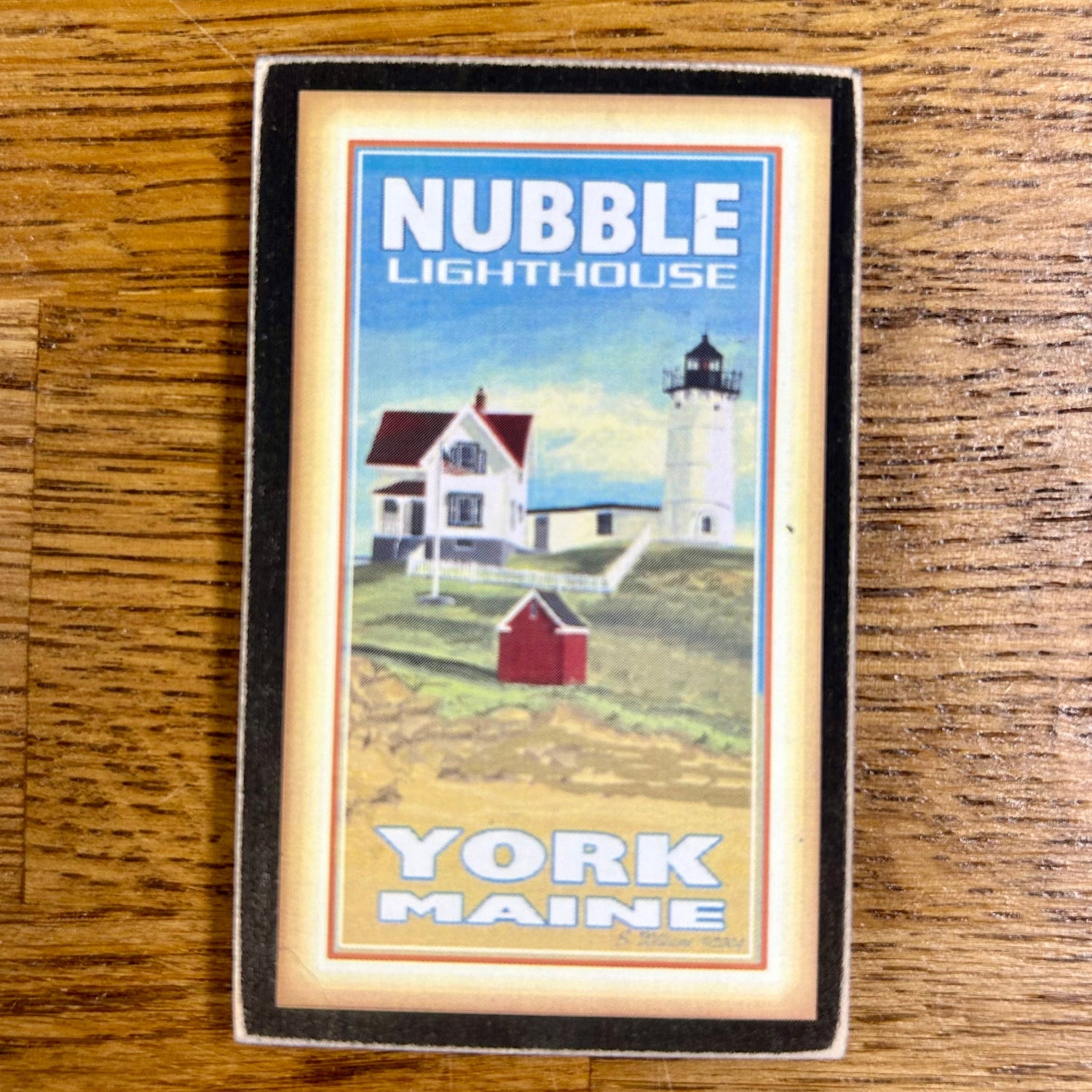 Handmade Nubble Lighthouse wooden magnet souvenir of painting