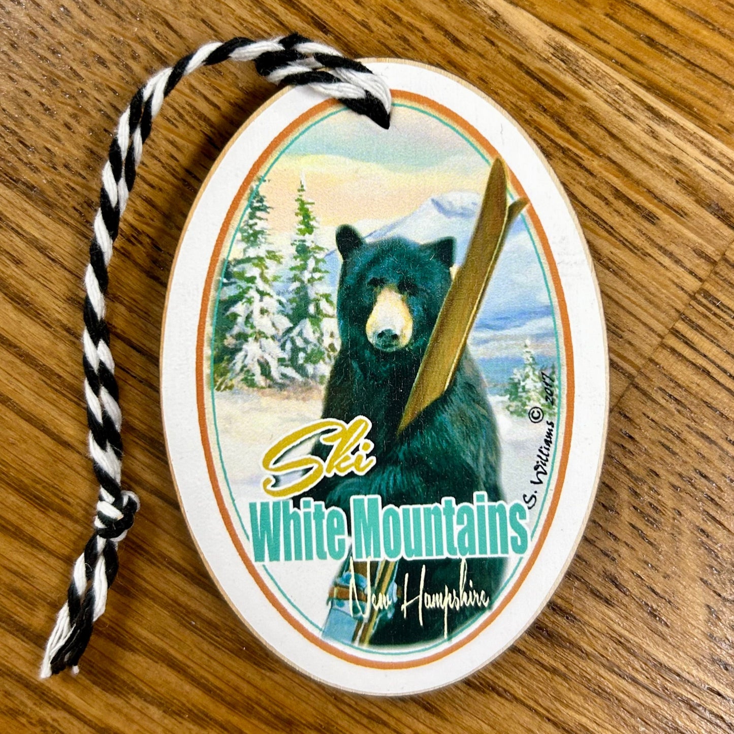 Ski the White Mountains Bear scene Christmas Ornament